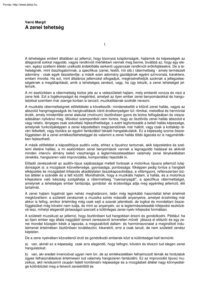 Varró Margit - A zenei tehetség