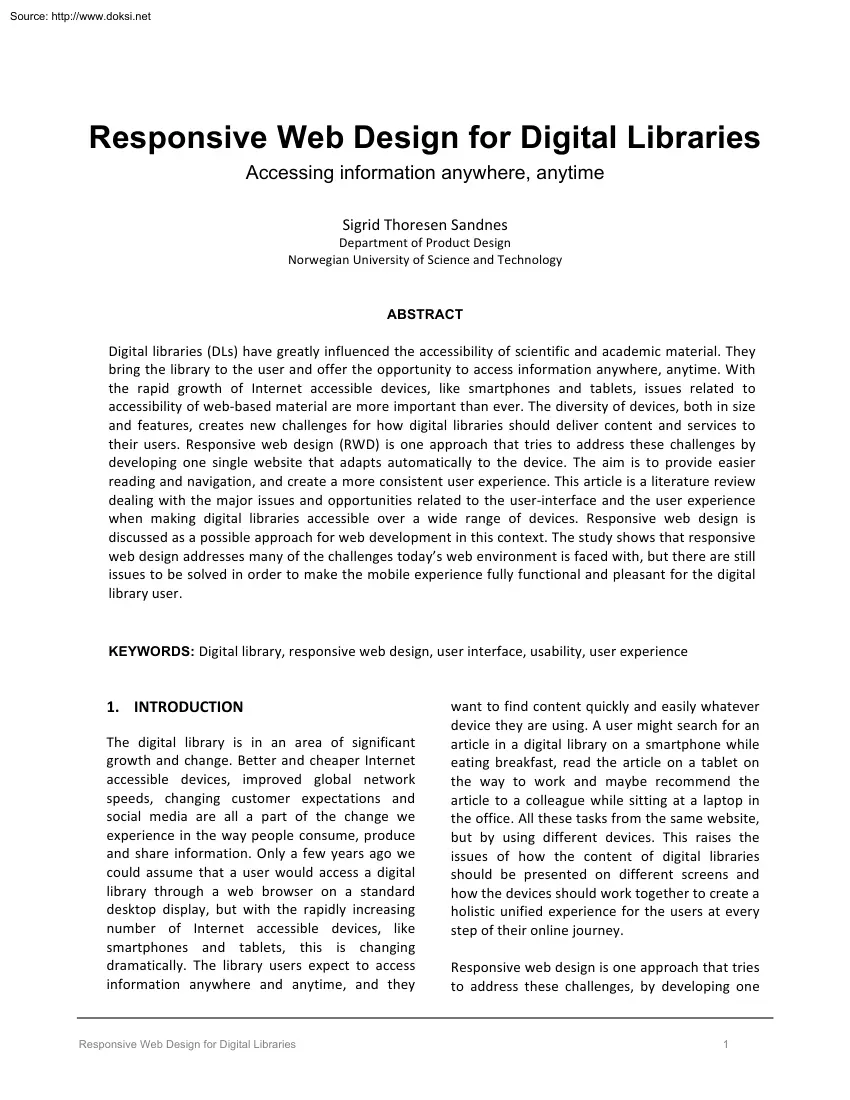 Sigrid Thoresen Sandnes - Responsive Web Design for Digital Libraries