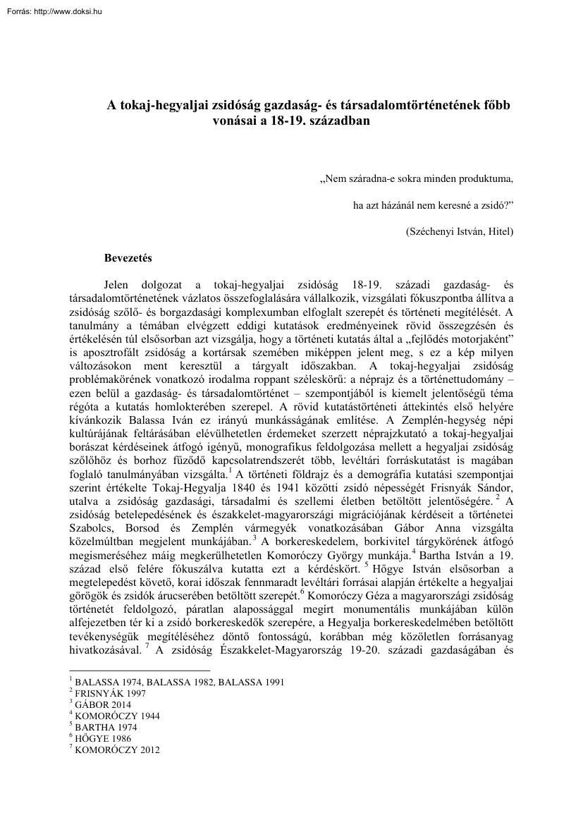 Scheiber Sándor - A tokaj-hegyaljai zsidóság gazdaság- és társadalomtörténetének főbb vonásai a 18-19. században