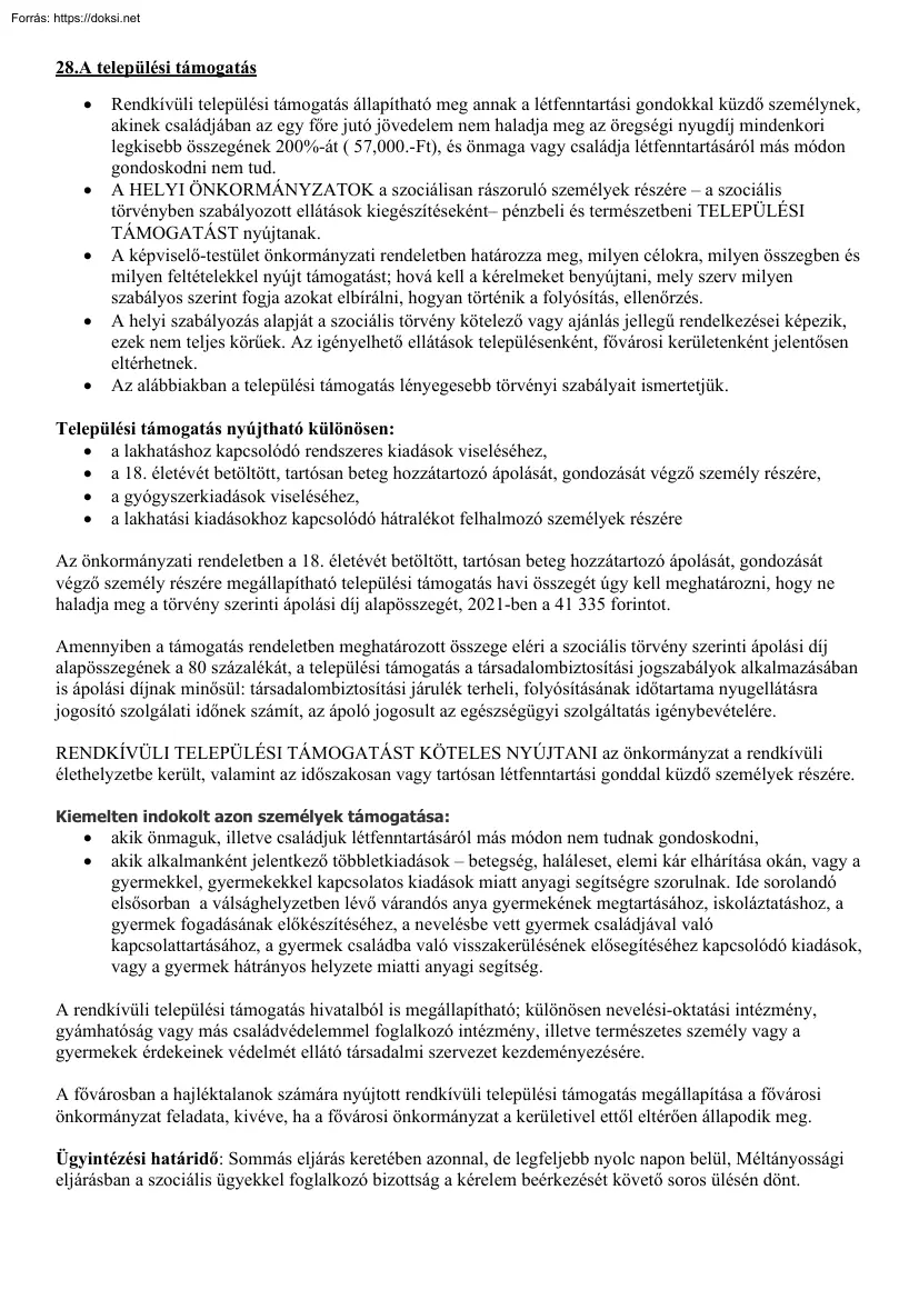 A települési támogatás