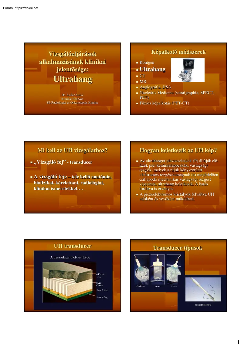 Dr. Kollár Attila - Vizsgálóeljárások alkalmazásának klinikai jelentősége, Ultrahang
