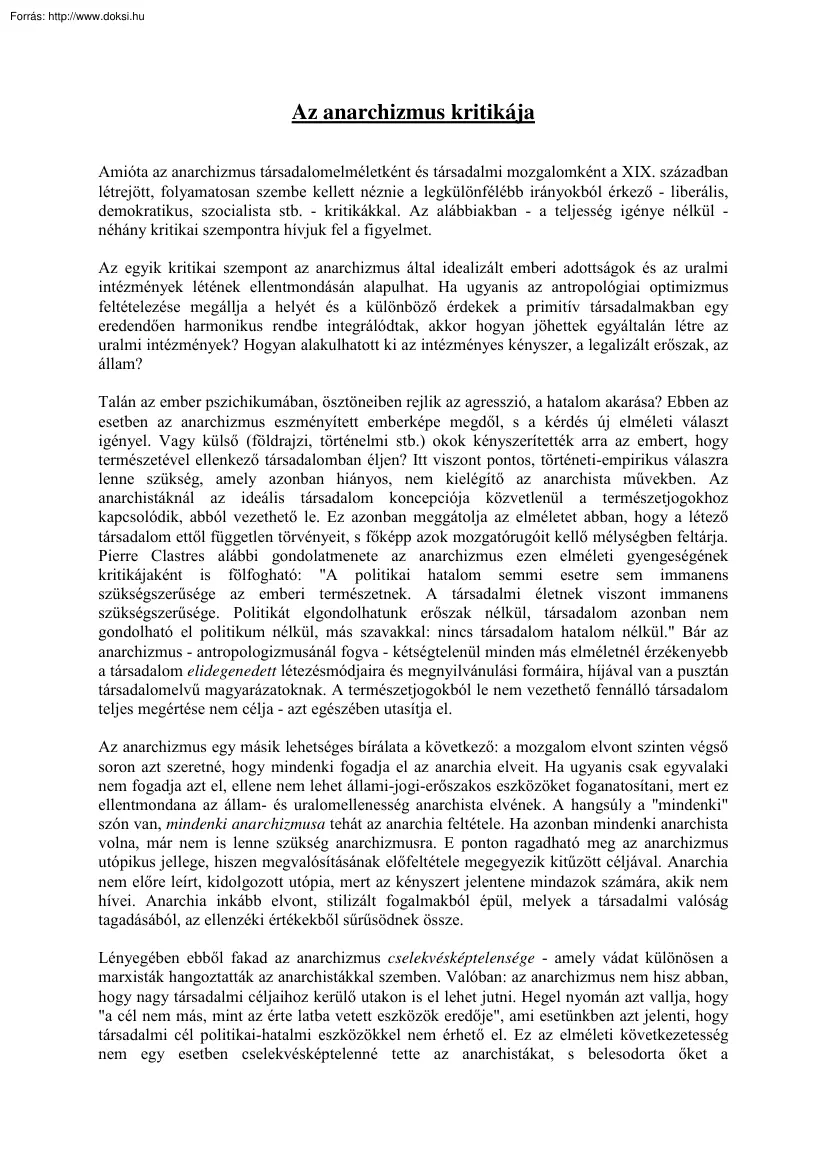Az anarchizmus kritikája