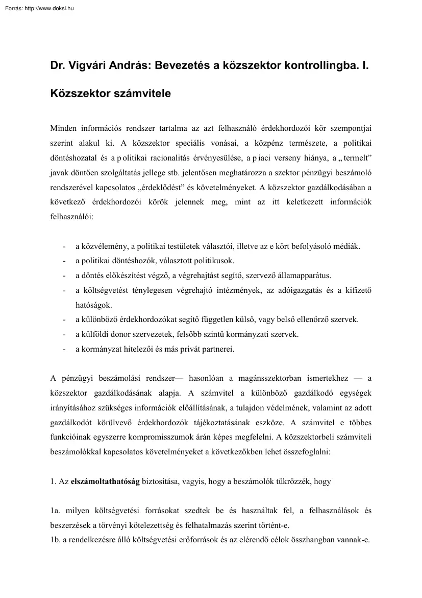 Dr. Vígvári András - Bevezetés a közszektor kontrollingba I