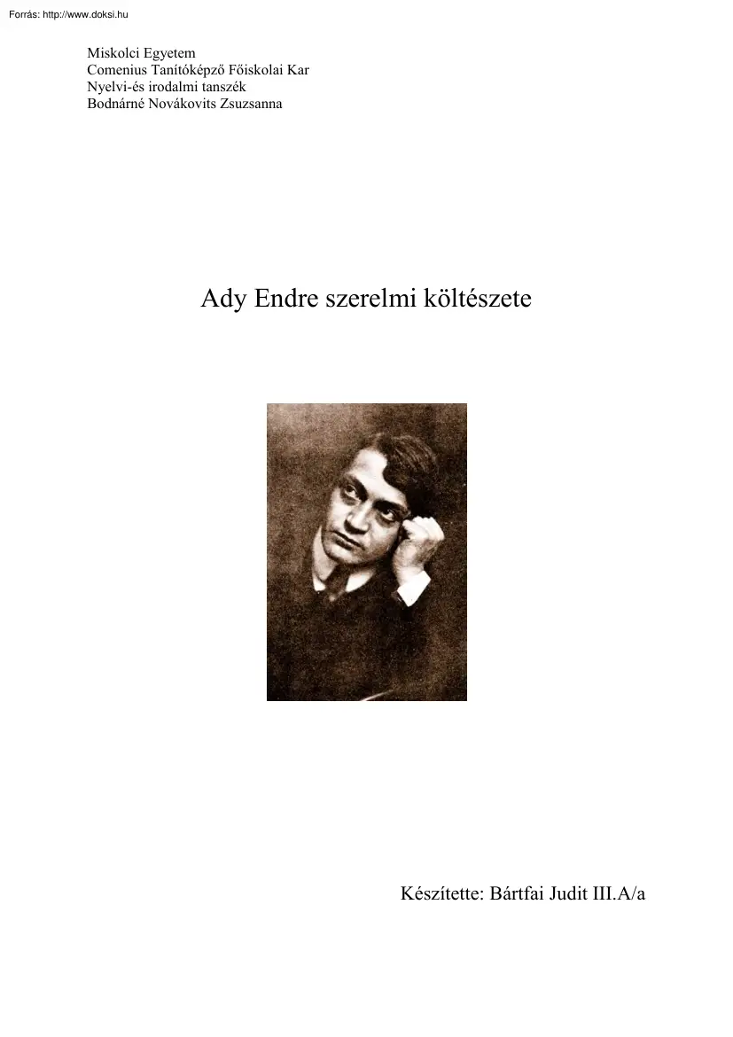Bártfai Judit - Ady Endre szerelmi költészete
