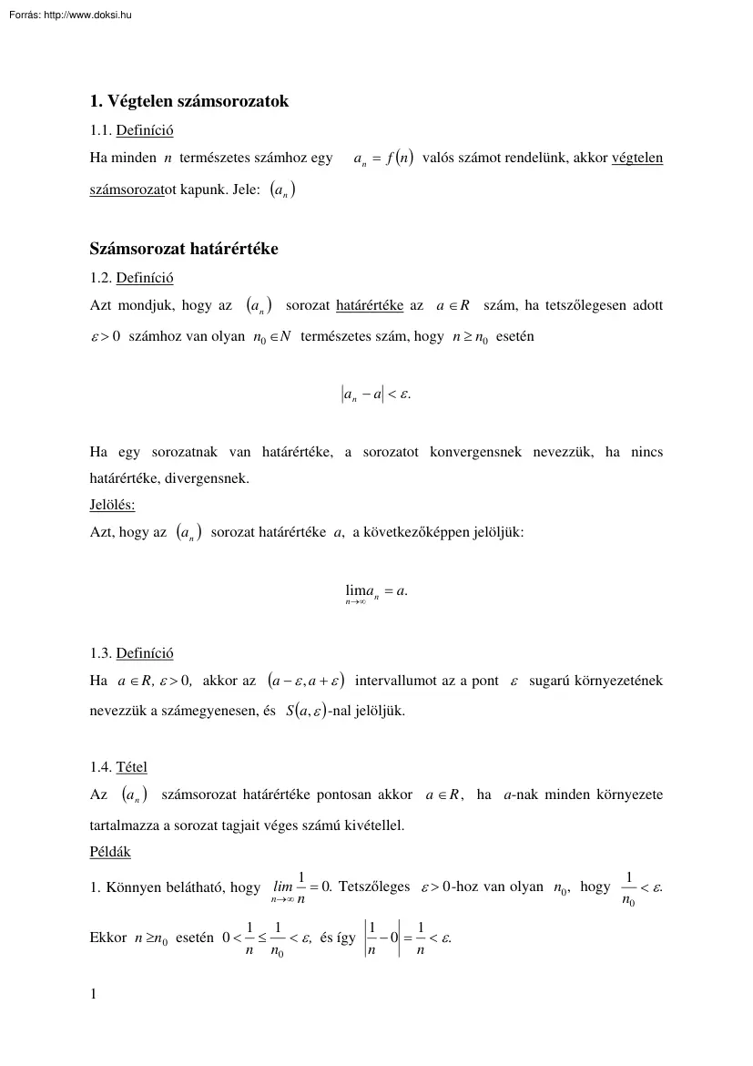 Analízis jegyzet, sok feladattal