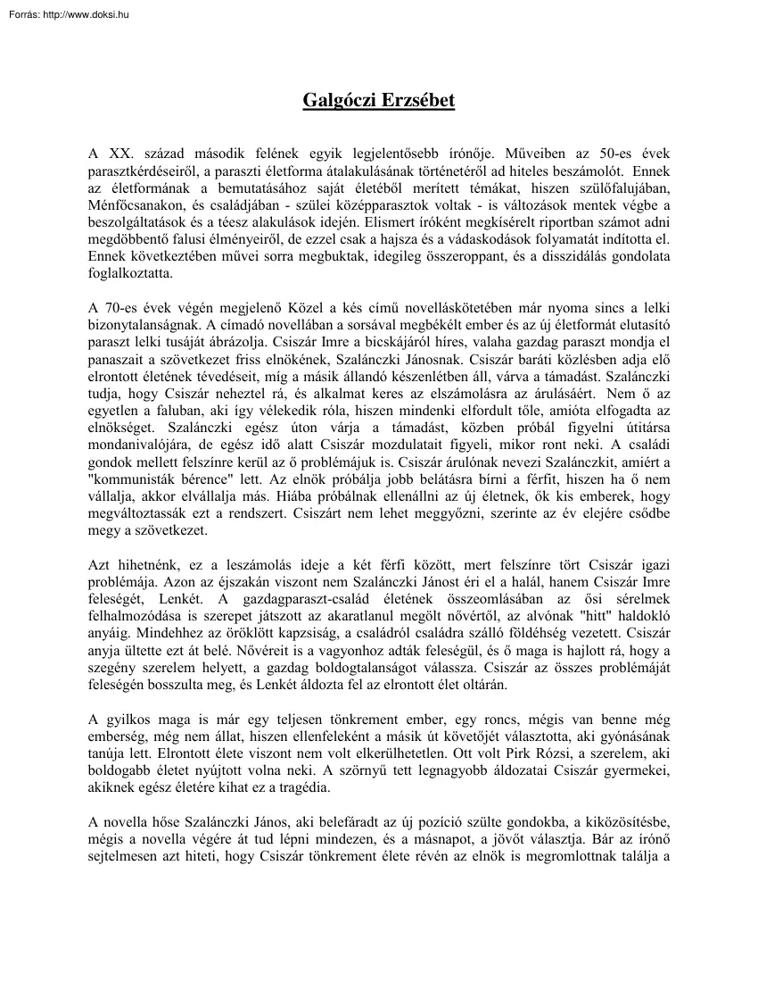 Galgóczi Erzsébet élete