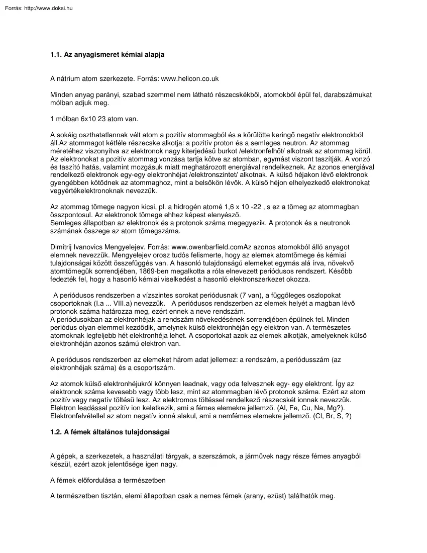 Az anyagismeret kémiai alapja