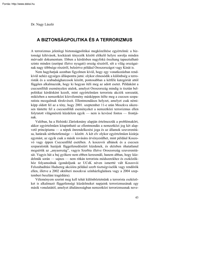 Dr. Nagy László - Biztonságpolitika és a terrorizmus