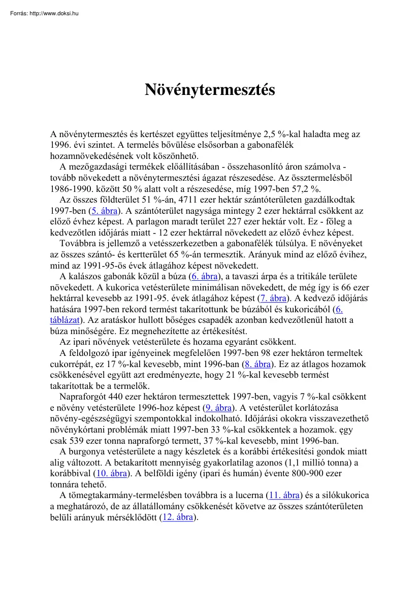 Növénytermesztés, statisztikai adatok
