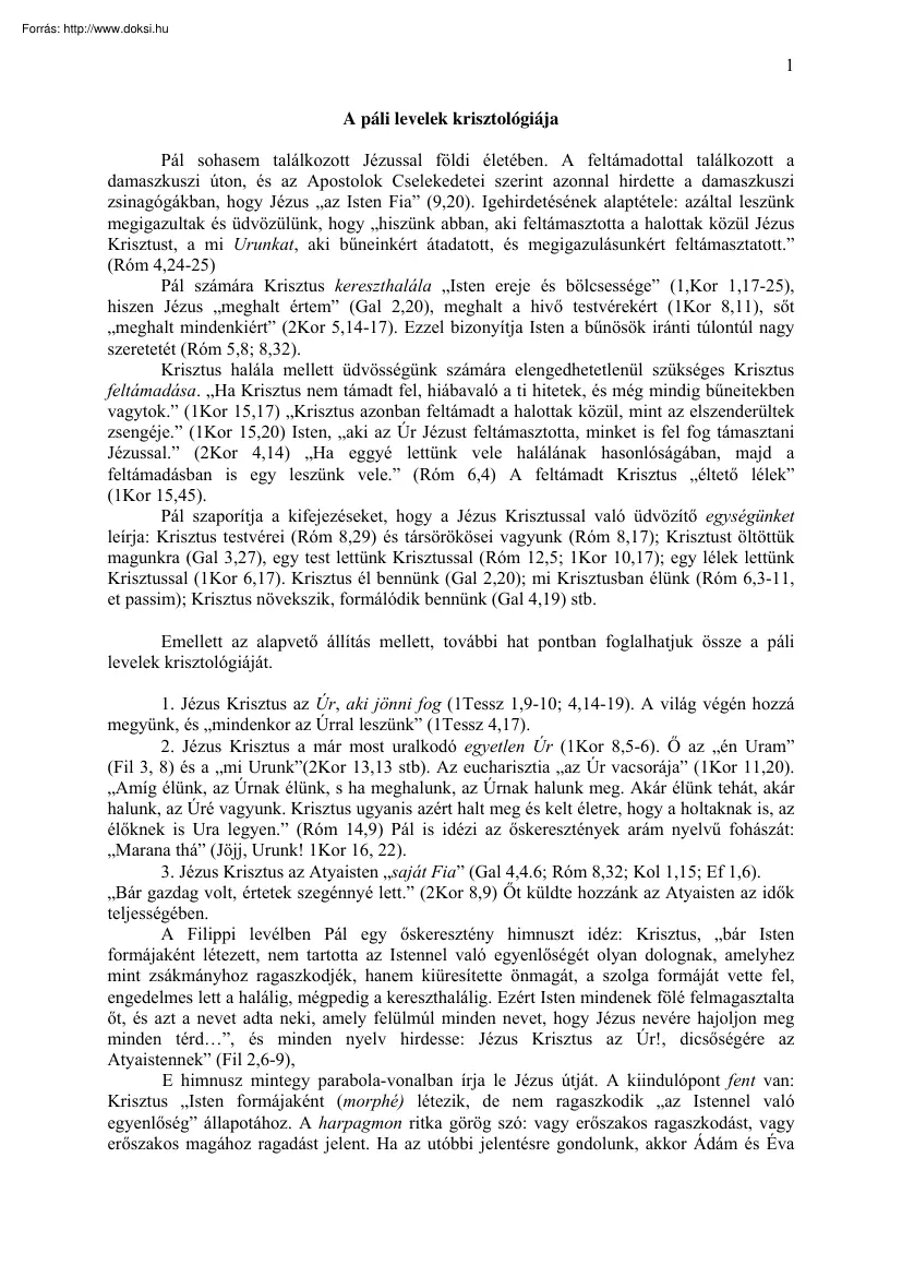 A páli levelek krisztológiája