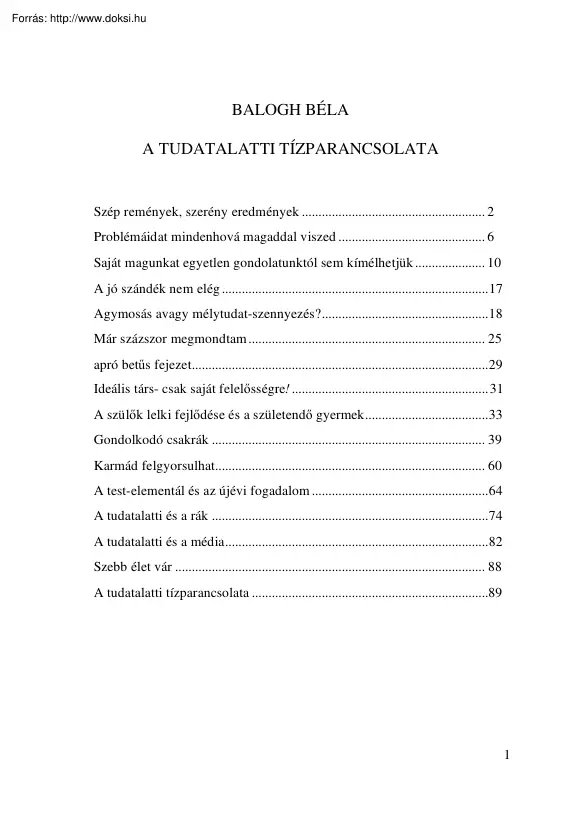 Balogh Béla - A tudatalatti tízparancsolata