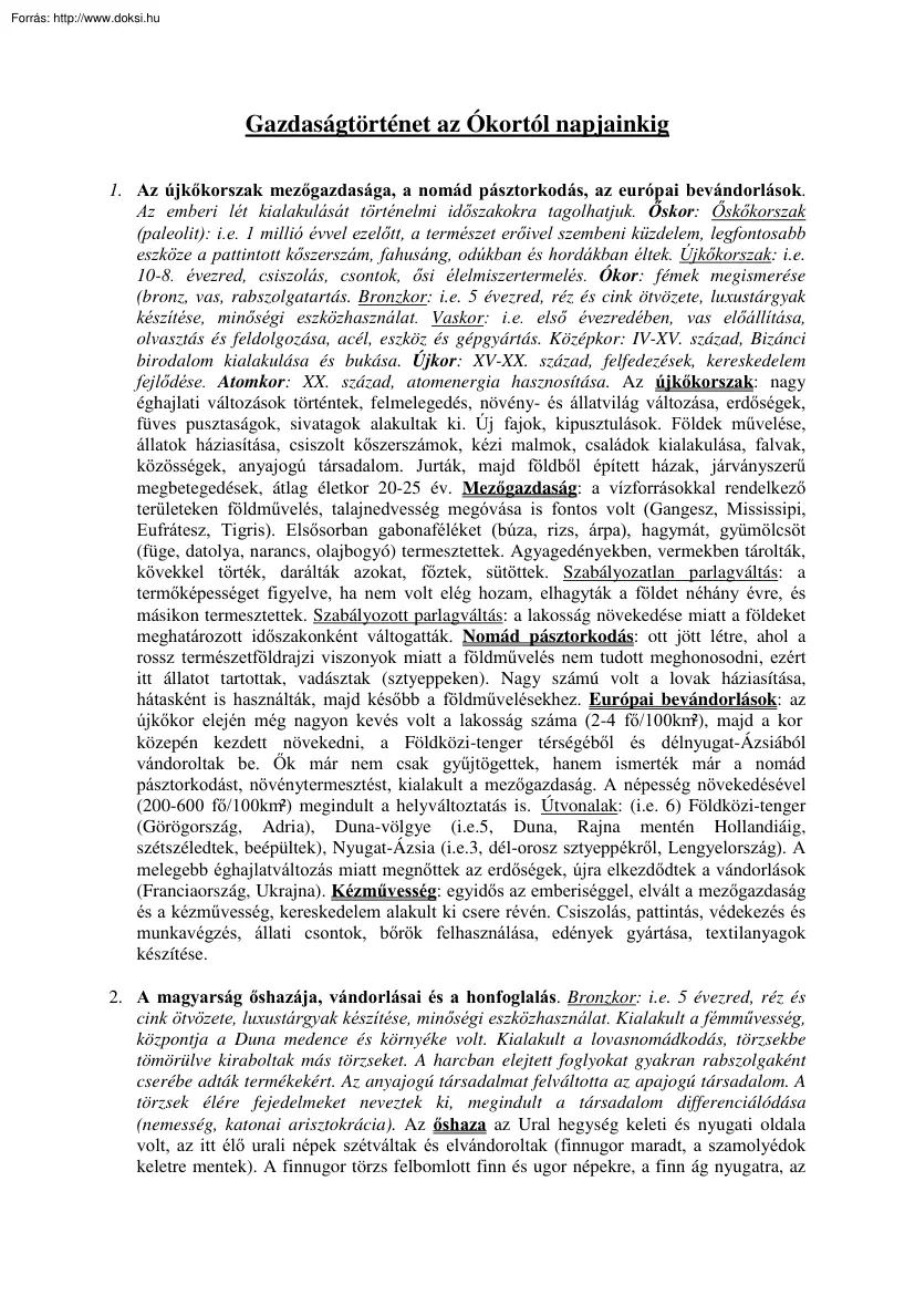Gazdaságtörténet az Ókortól napjainkig