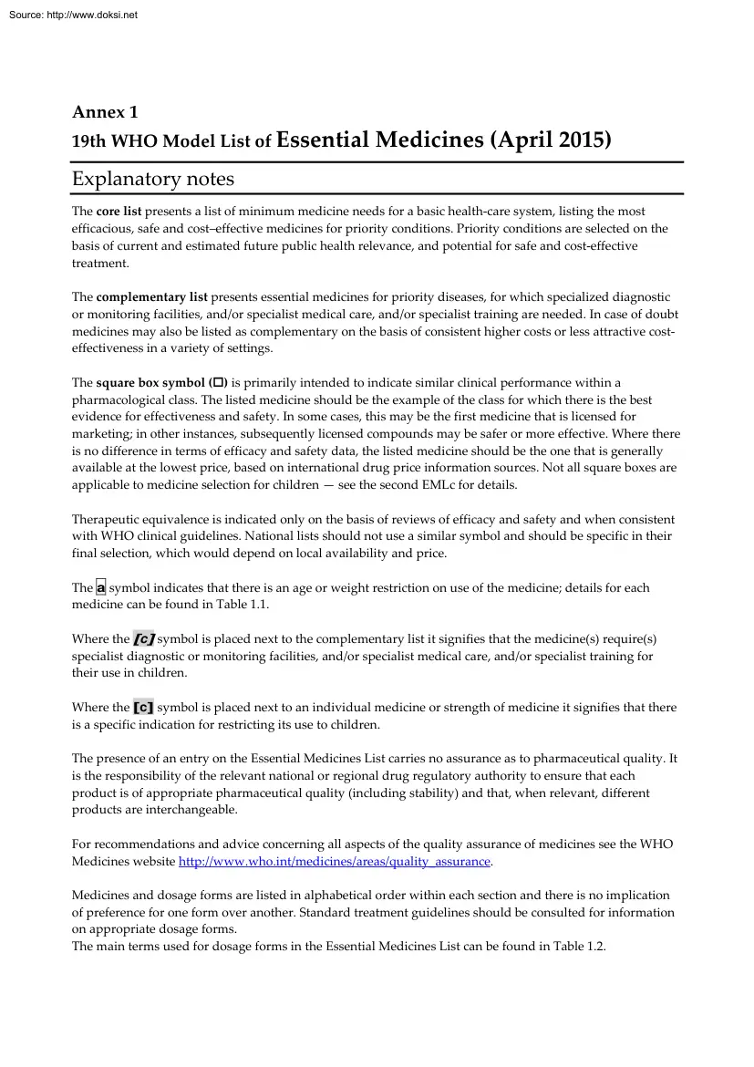 19th WHO Model List of Essential Medicines