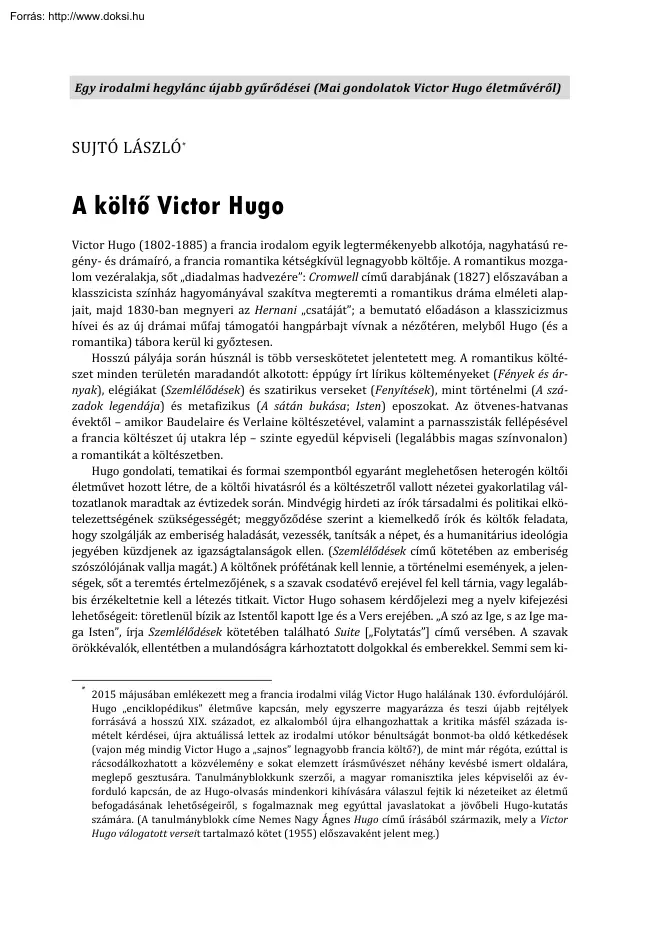 Sujtó László - A költő Victor Hugo