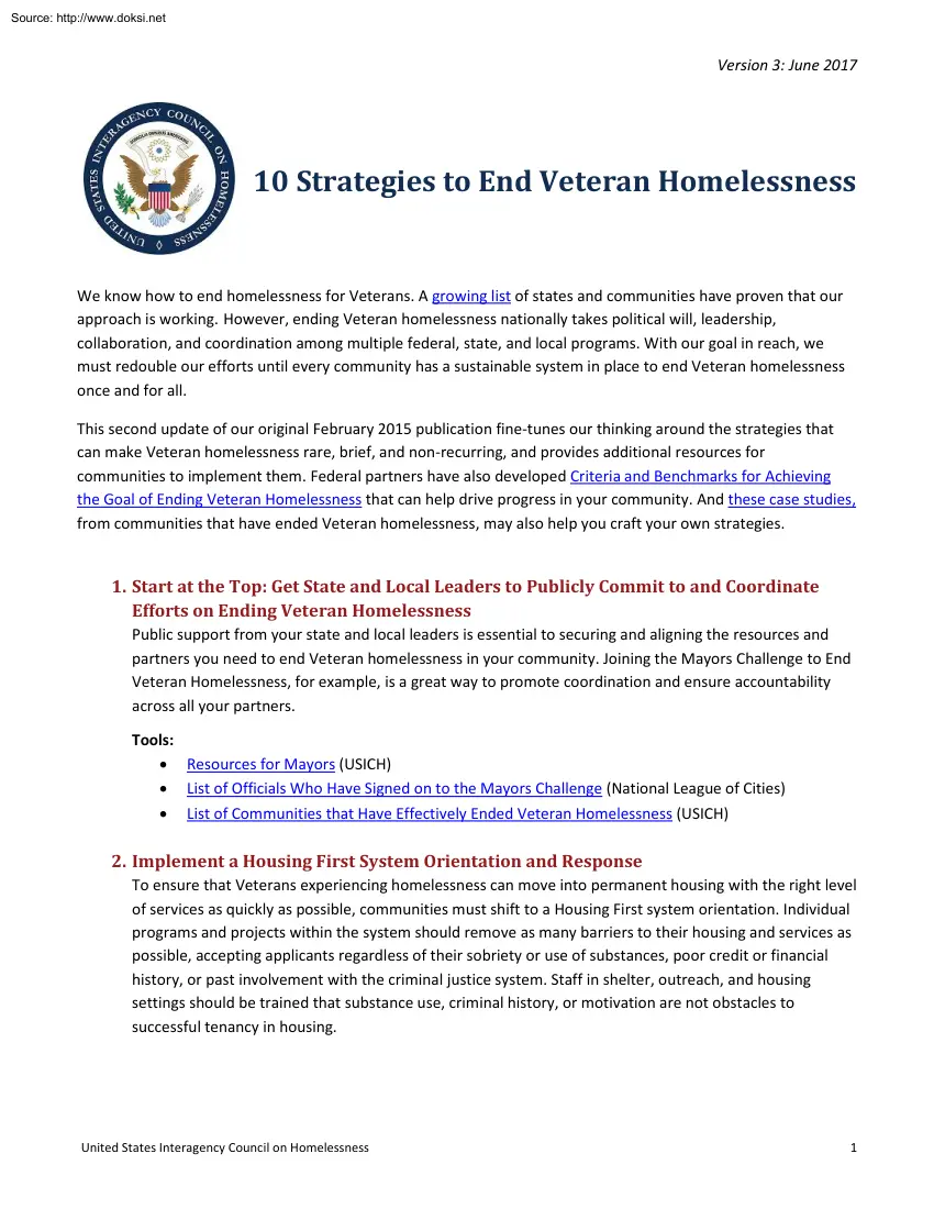 10 Strategies to End Veteran Homelessness