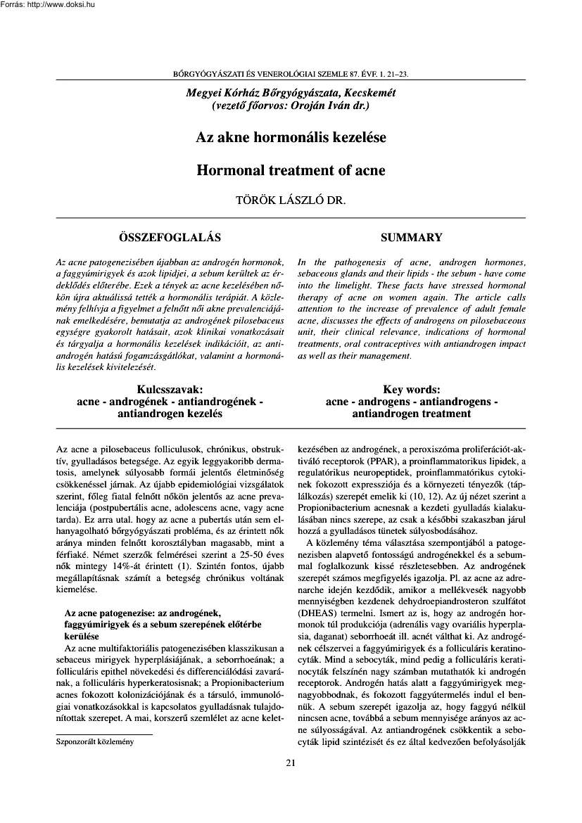 Dr. Török László - Az akne hormonális kezelése