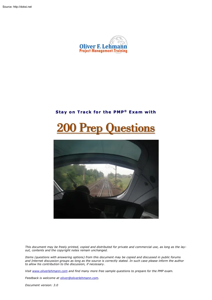Oliver F. Lehmann - Stay on Track for the PMP Exam with 200 Prep Questions