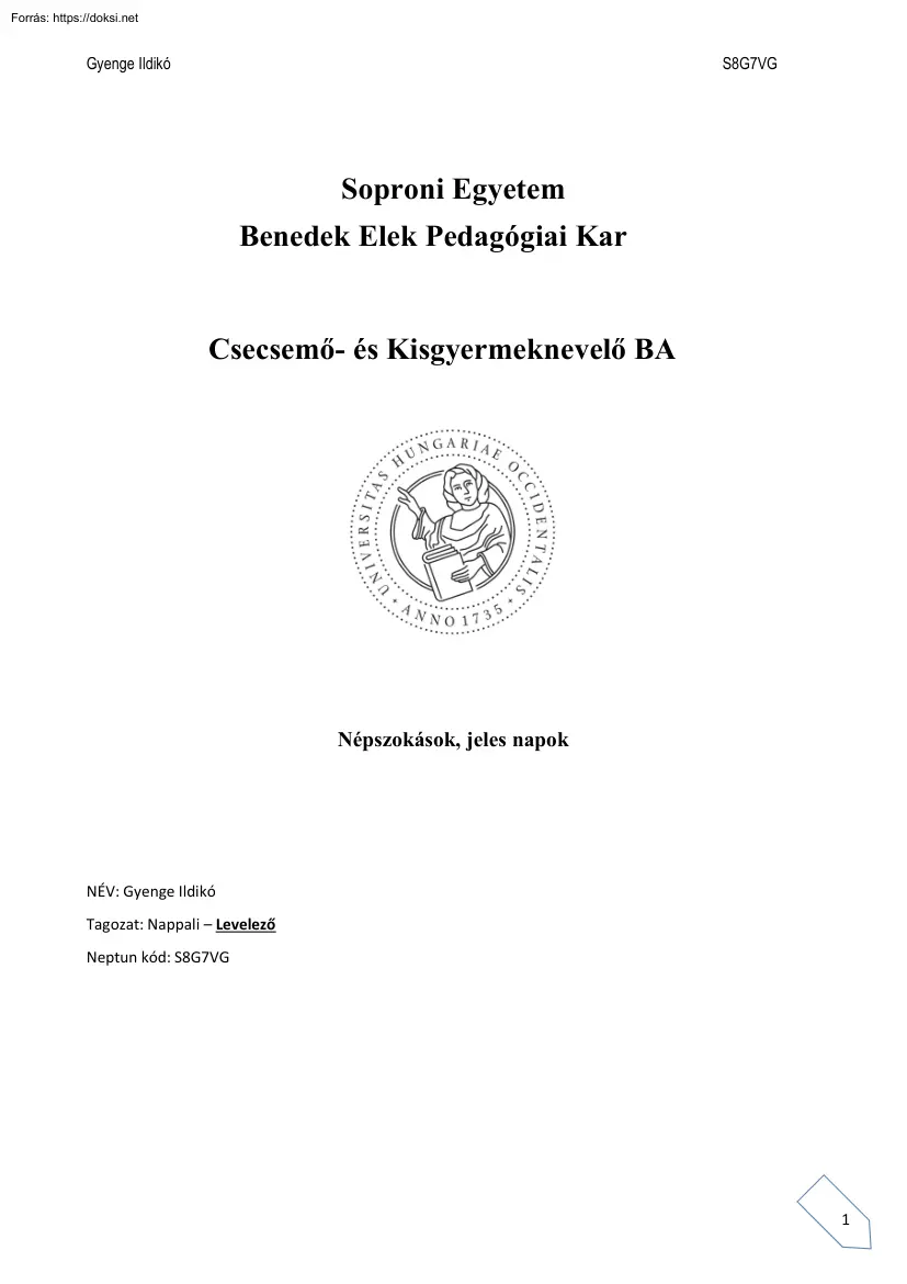 Gyenge Ildikó - Népszokások, jeles napok