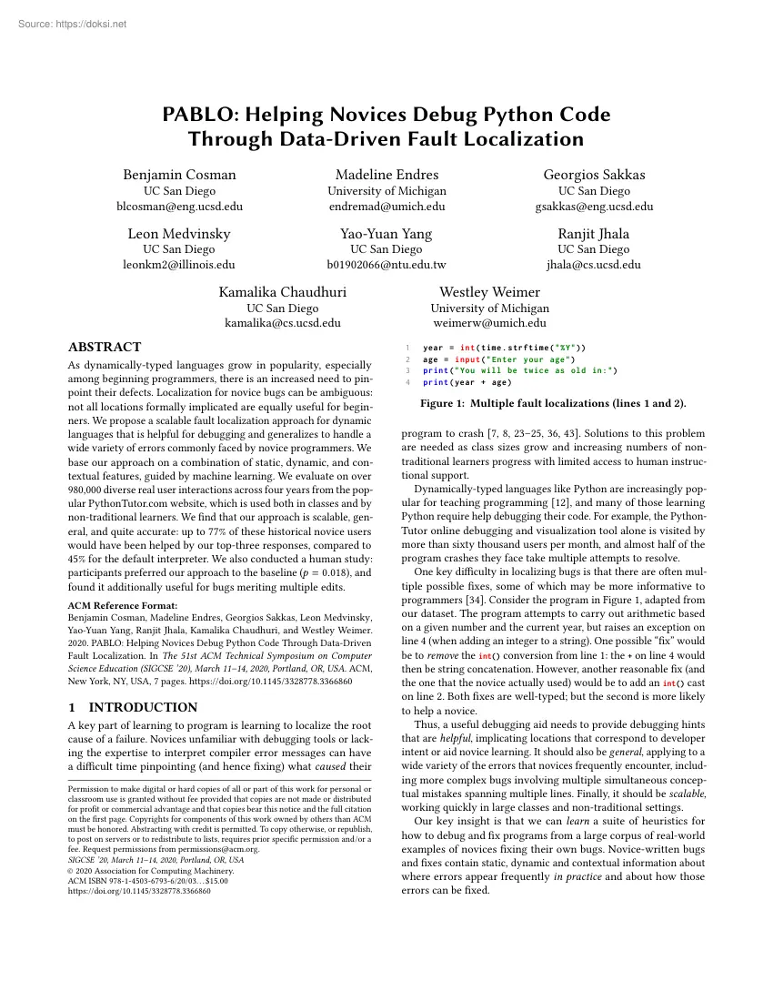 Helping Novices Debug Python Code Through Data-Driven Fault Localization