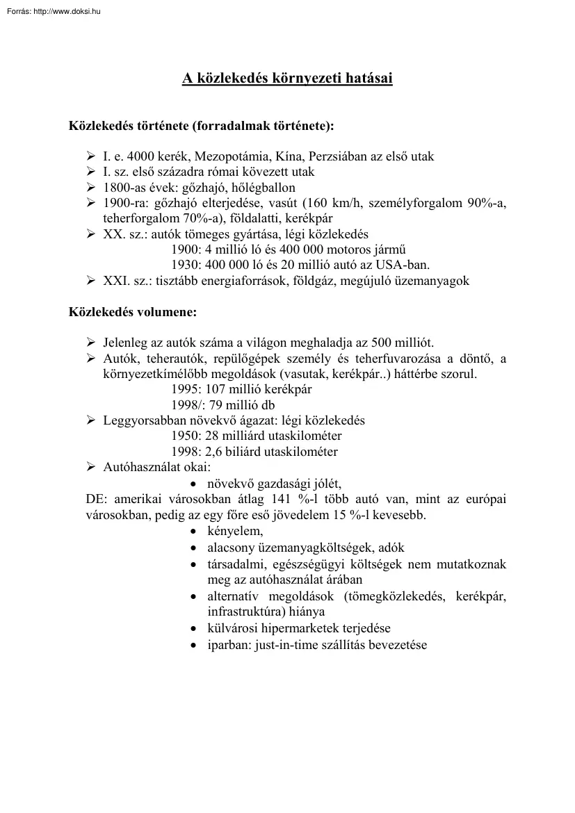 A közlekedés környezeti hatásai