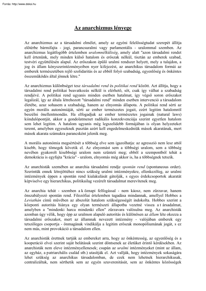 Az anarchizmus lényege