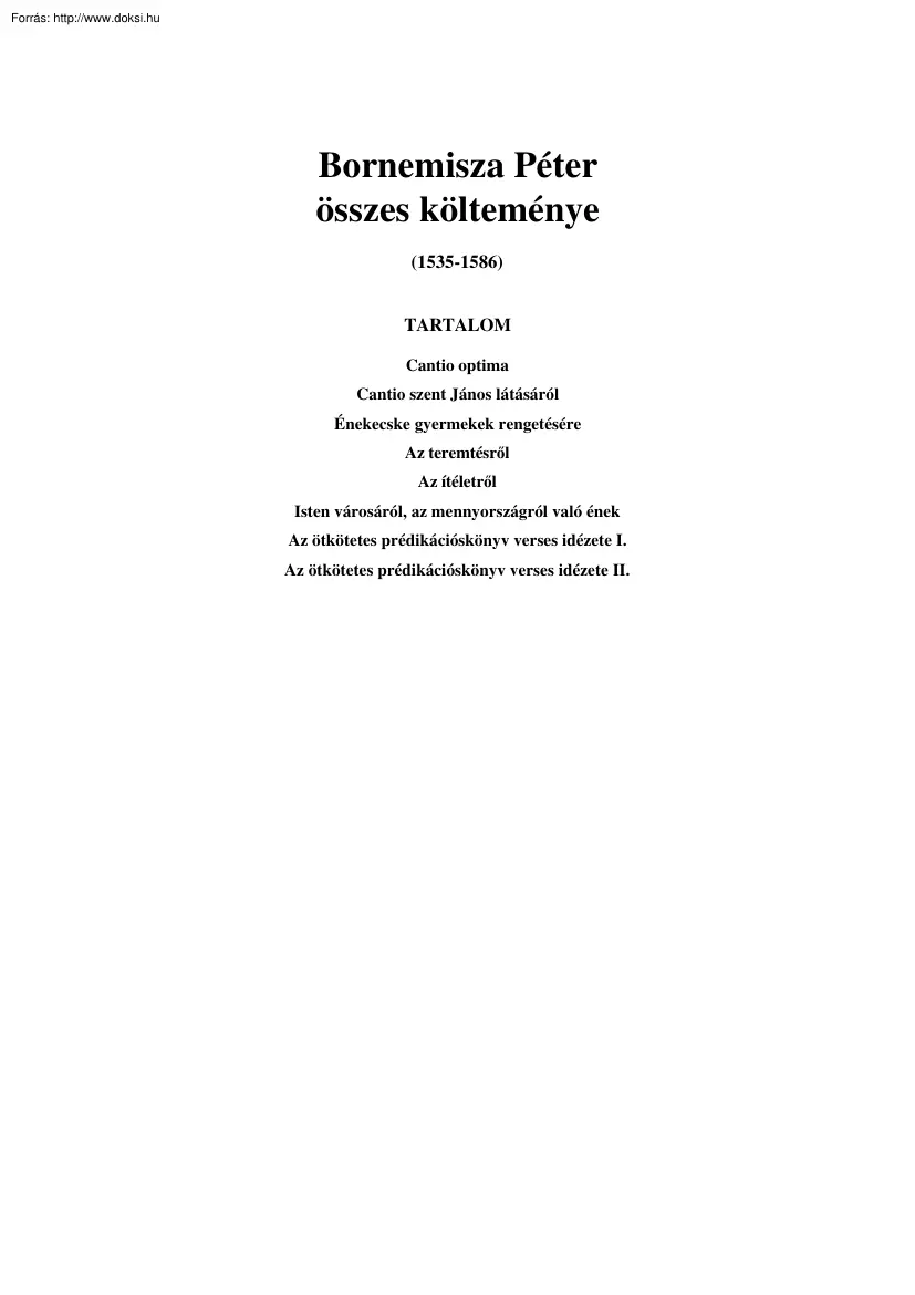 Bornemissza Péter összes költeménye