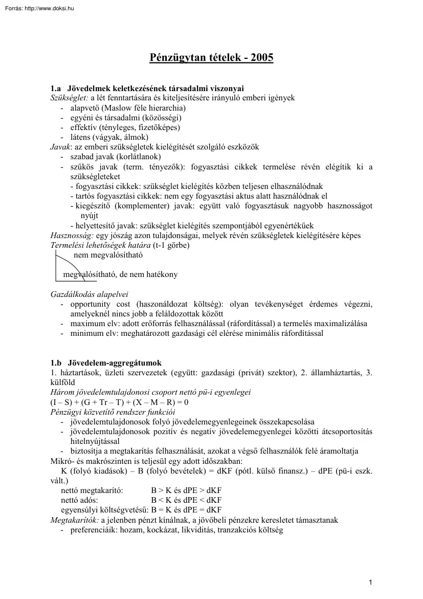 Pénzügytan tételek, 2005