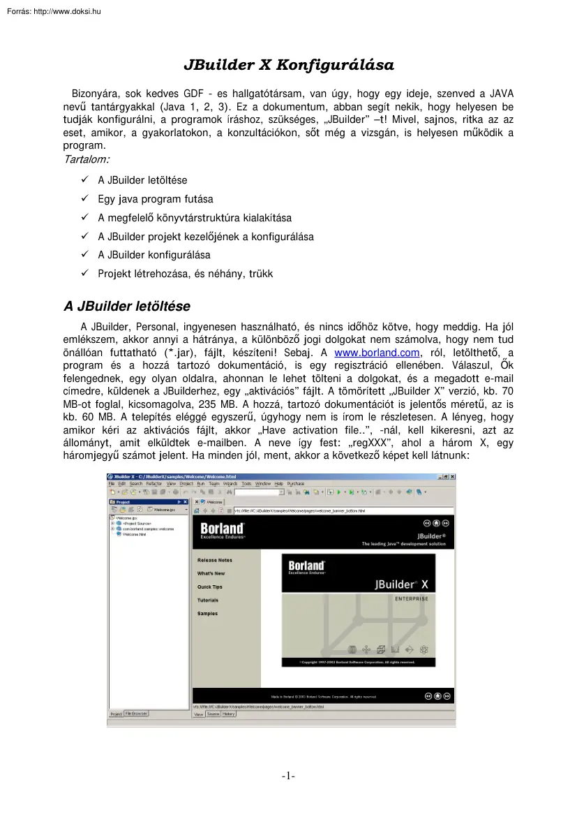 A JBuilder X konfigurálása