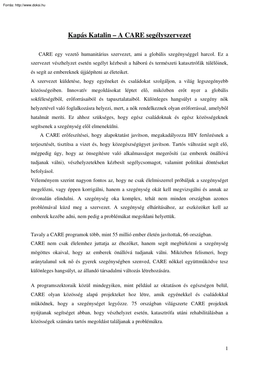 Kapás Katalin - A CARE segélyszervezet