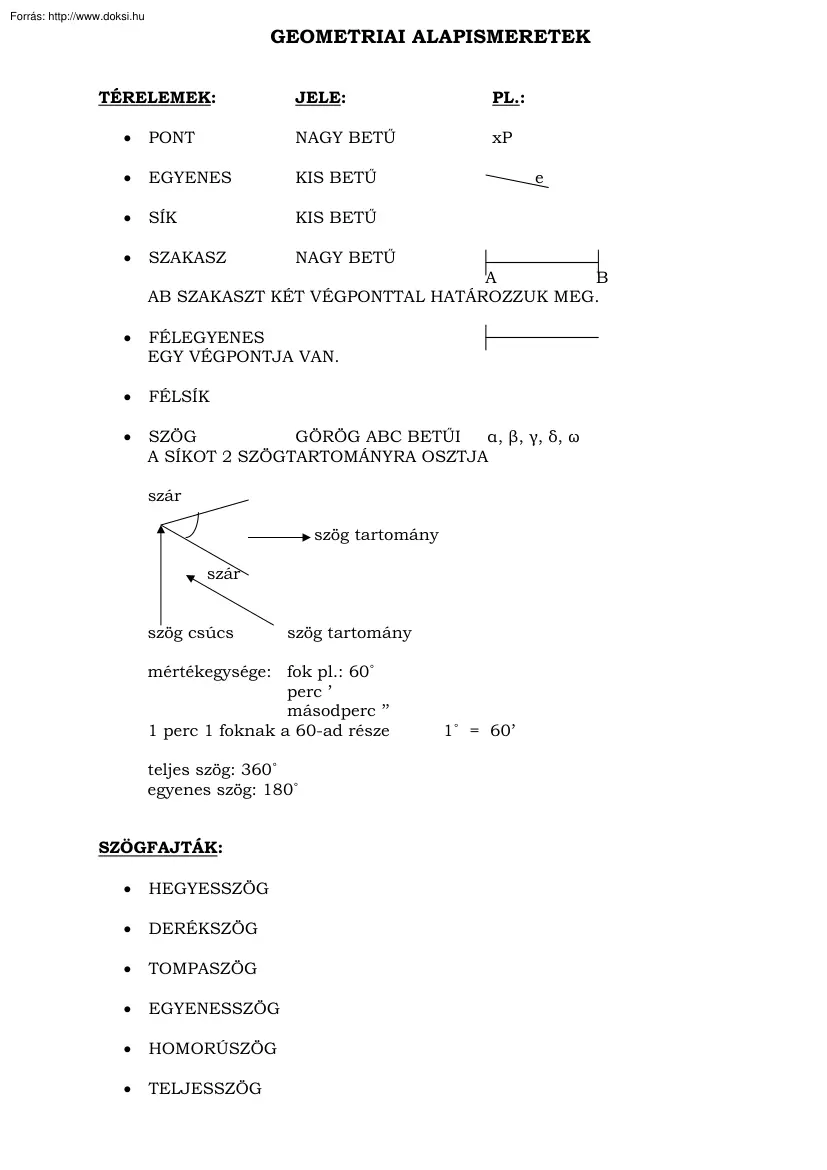 Geometriai Alapismeretek