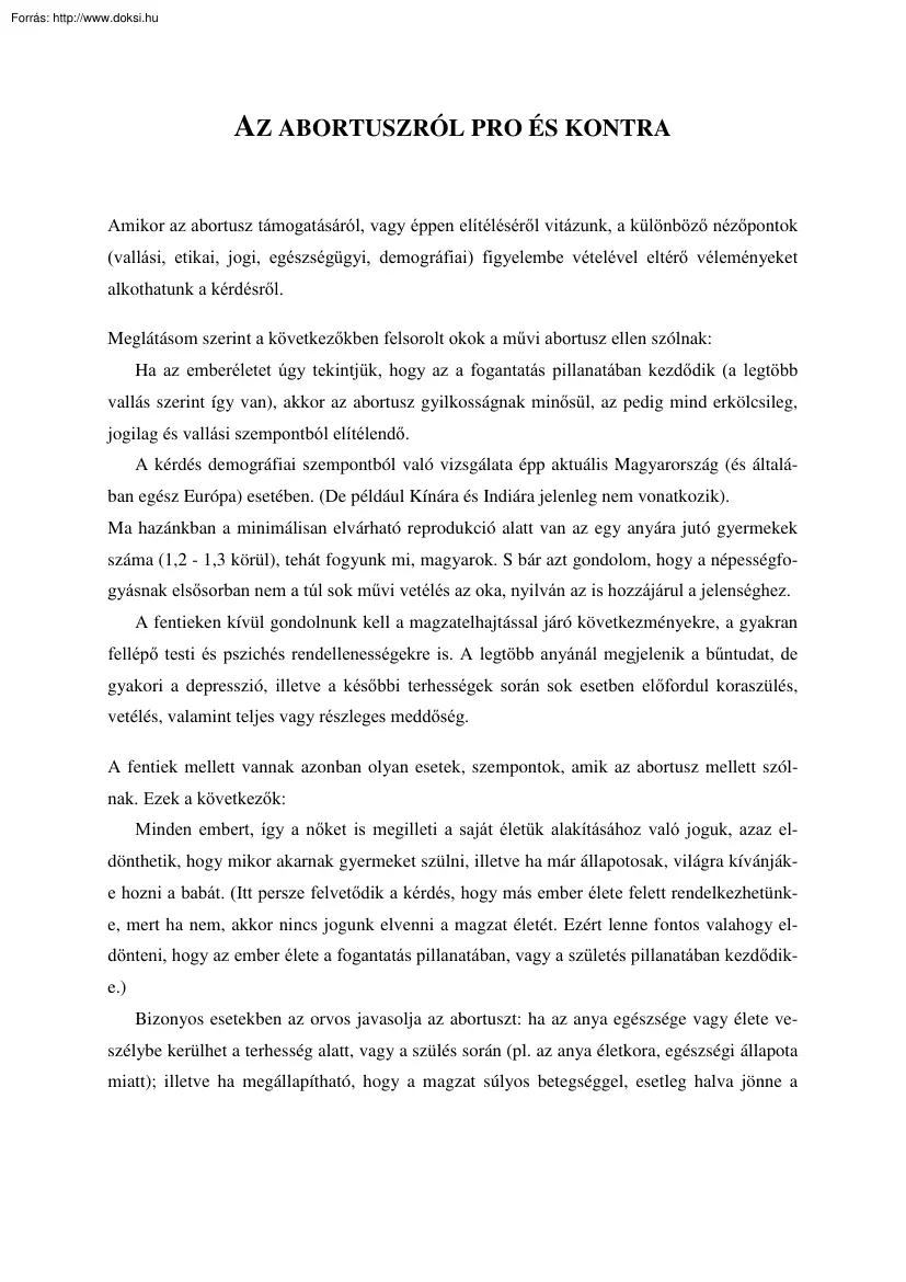Az abortuszról pro és kontra
