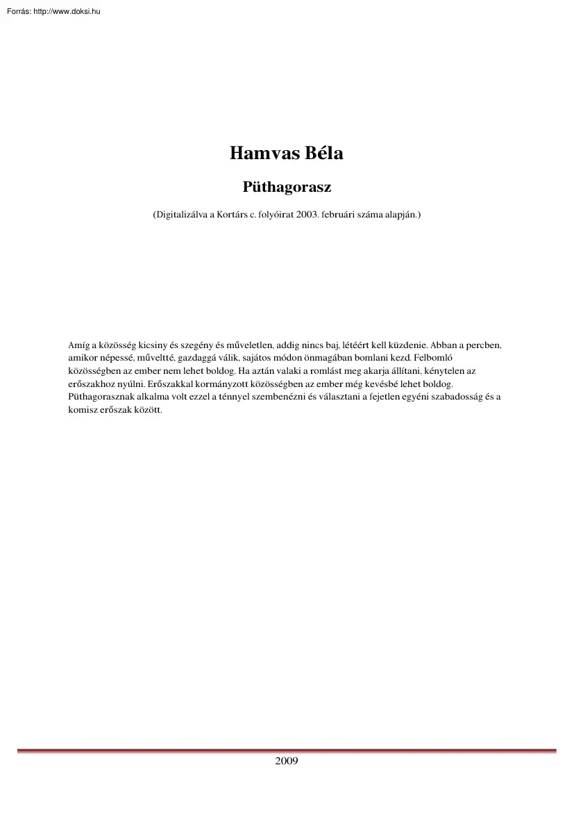 Hamvas Béla - Püthagorasz
