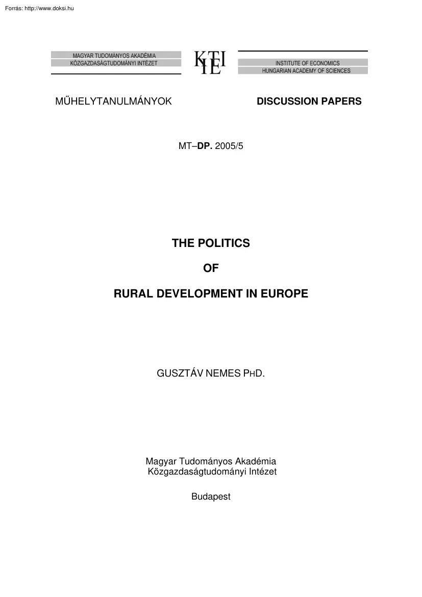 Nemes Gusztáv - The politics of rural development in Europe