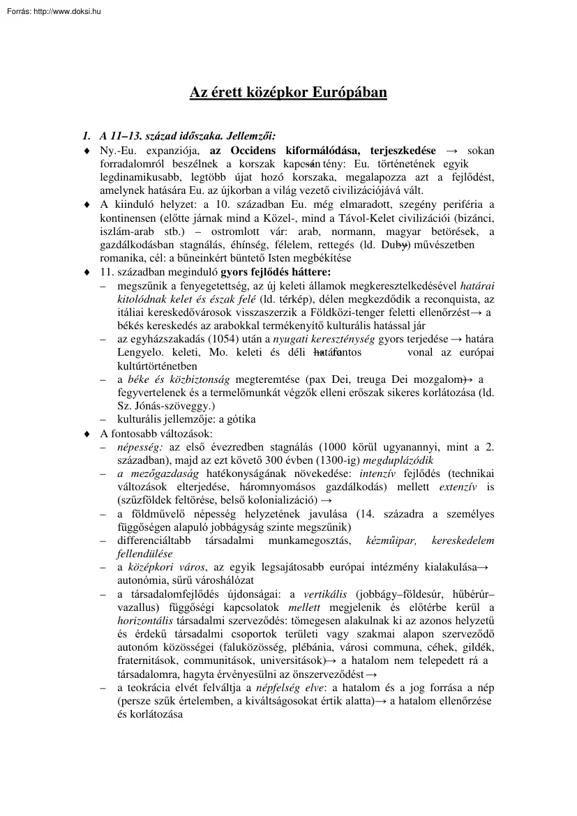 Farkas Mária - Az érett középkor Európában