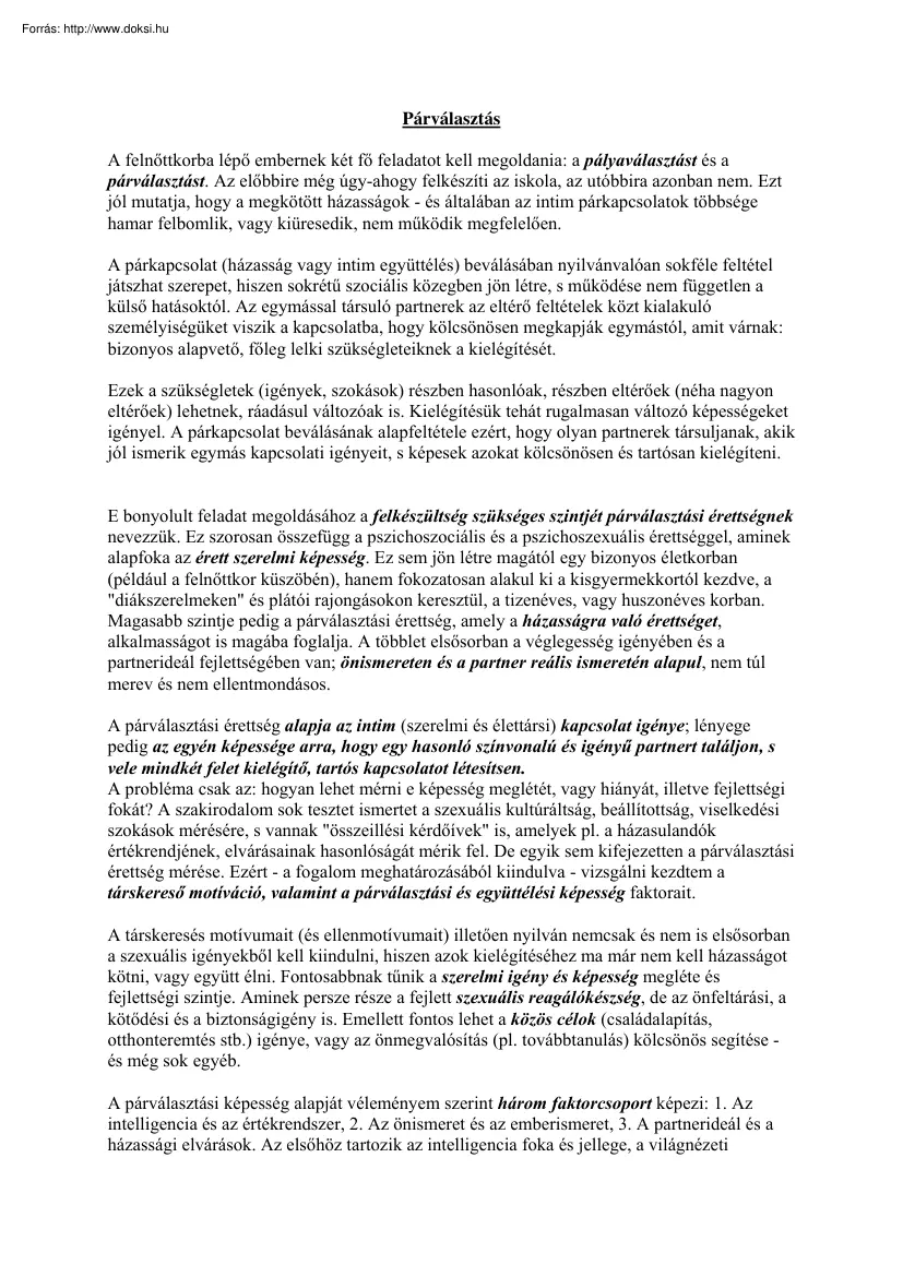 A párválasztás