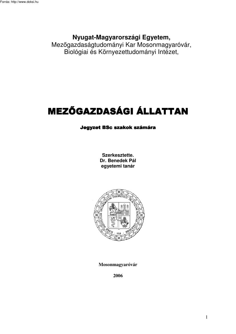 Dr. Benedek Pál - Mezőgazdasági állattan