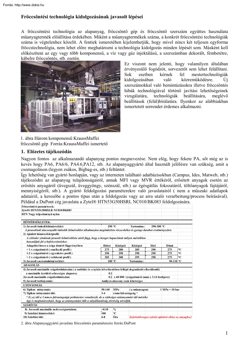 Jakab József - Fröccsöntési technológia kidolgozásának javasolt lépései