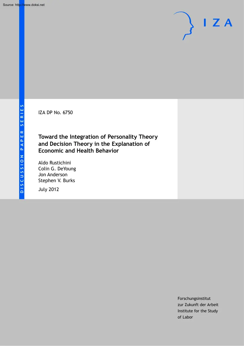 Aldo-Colin-Jon - Toward the Integration of Personality Theory and Decision Theory in the