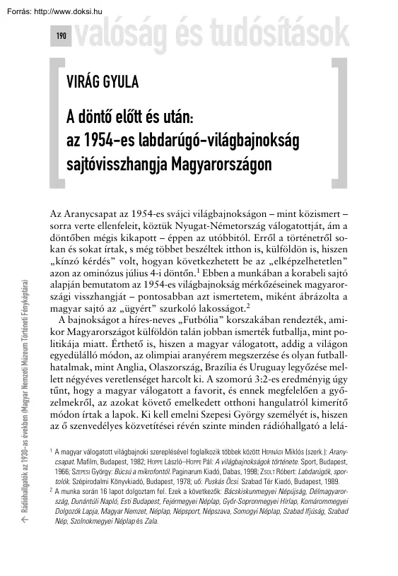 Virág Gyula - A döntő előtt és után, az 1954-es labdarúgó-világbajnokság