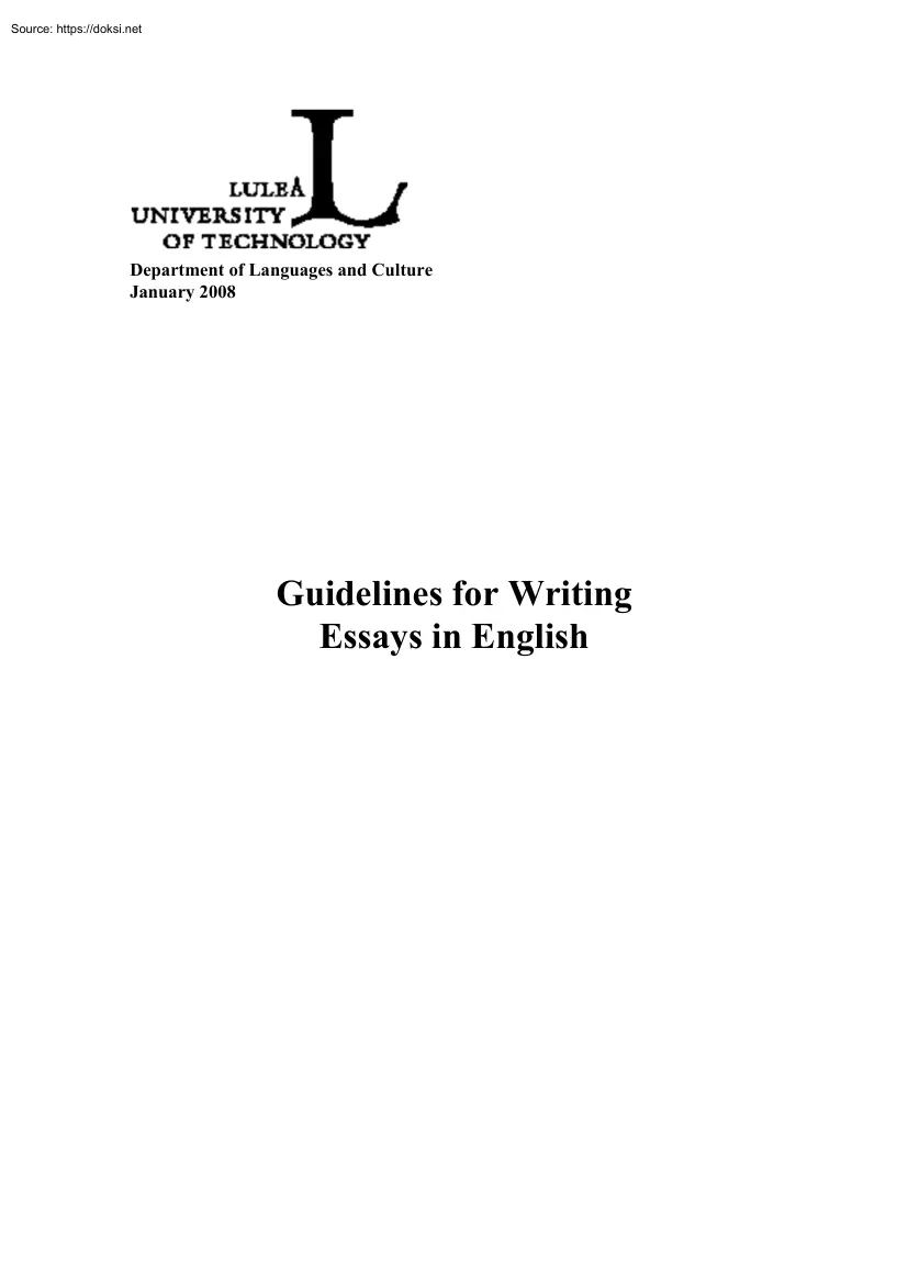Guidelines for Writing Essays in English