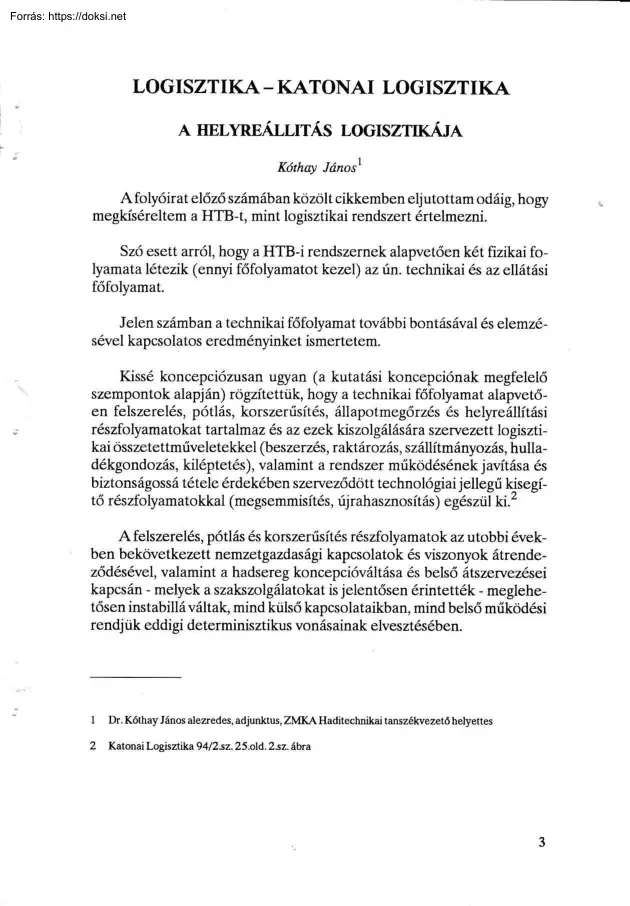 Kóthay Jónos - A helyreállítás logisztikája
