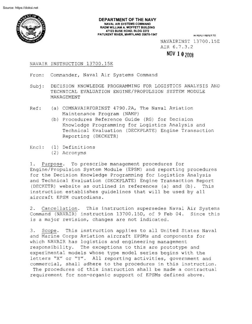 NAVAIR INSTRUCTION 13700.15E