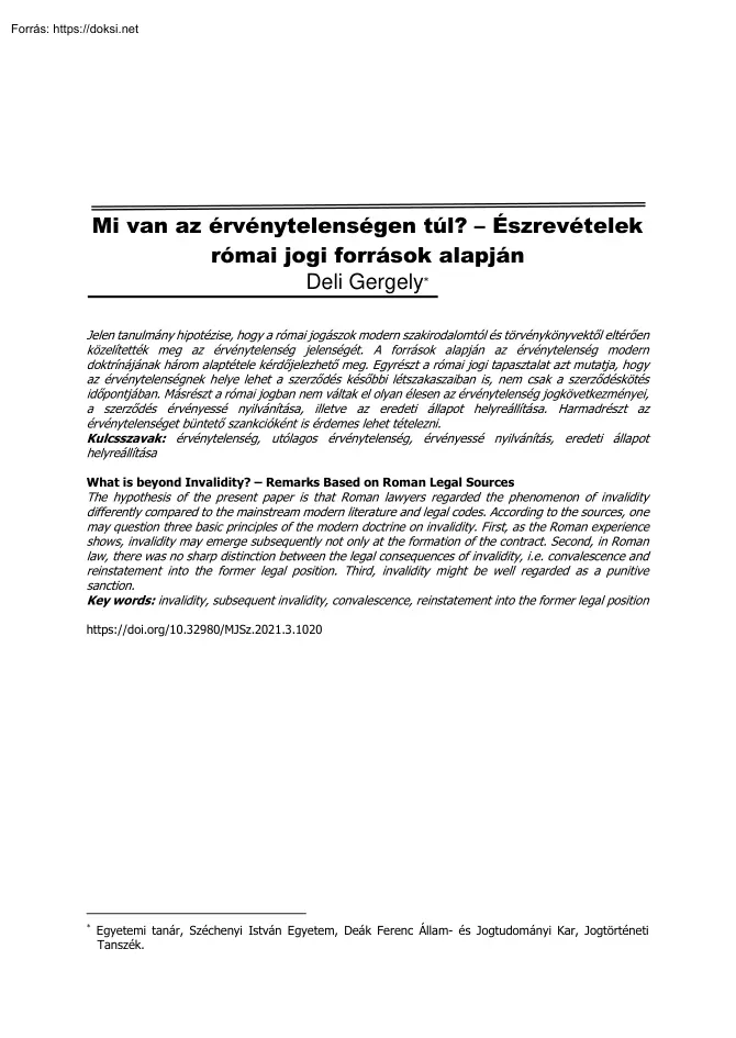Deli Gergely - Mi van az érvénytelenségen túl, Észrevételek római jogi források alapján