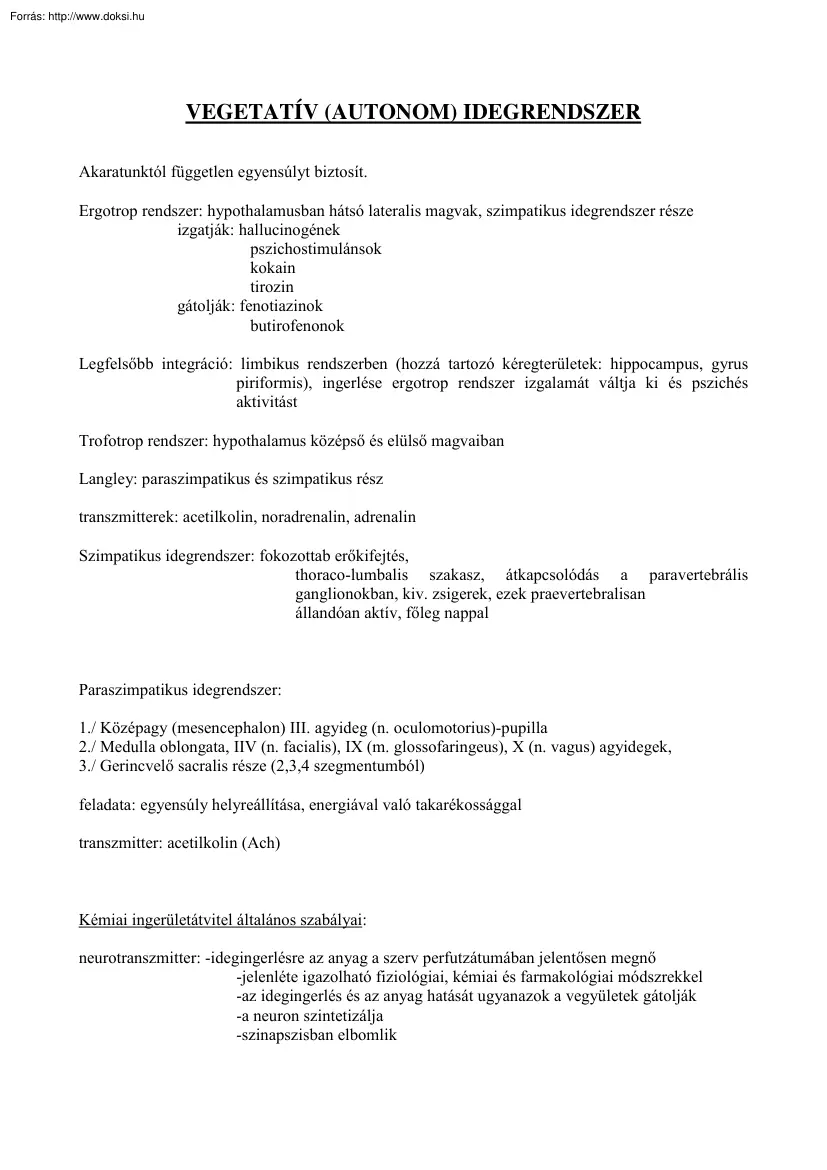 Vegetatív (autonom) idegrendszer