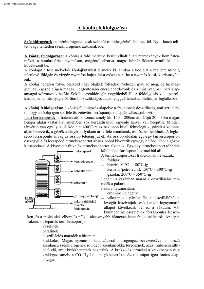 A kőolaj feldolgozása