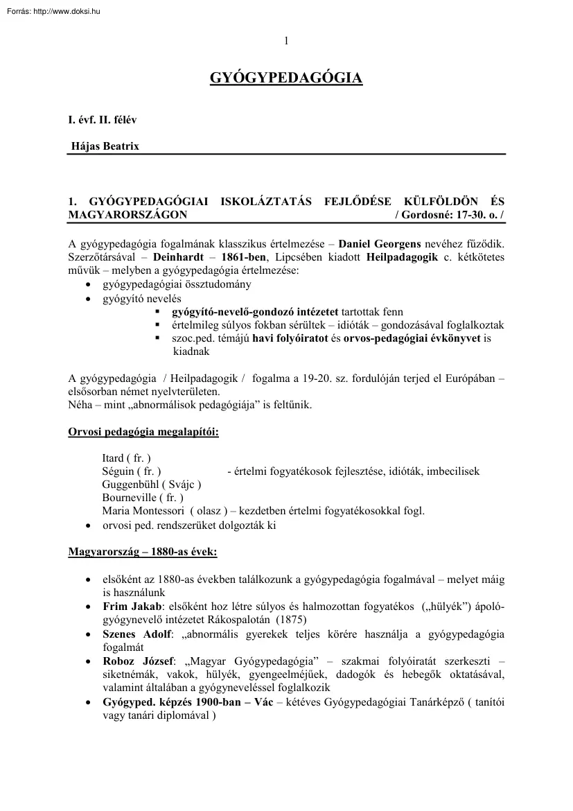 Hájas Beatrix - Gyógypedagógia