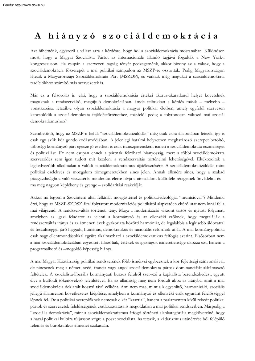 Benkes Mihály - A hiányzó szociáldemokrácia