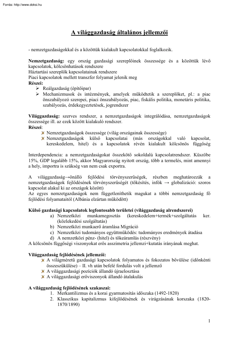 A világgazdaság általános jellemzői