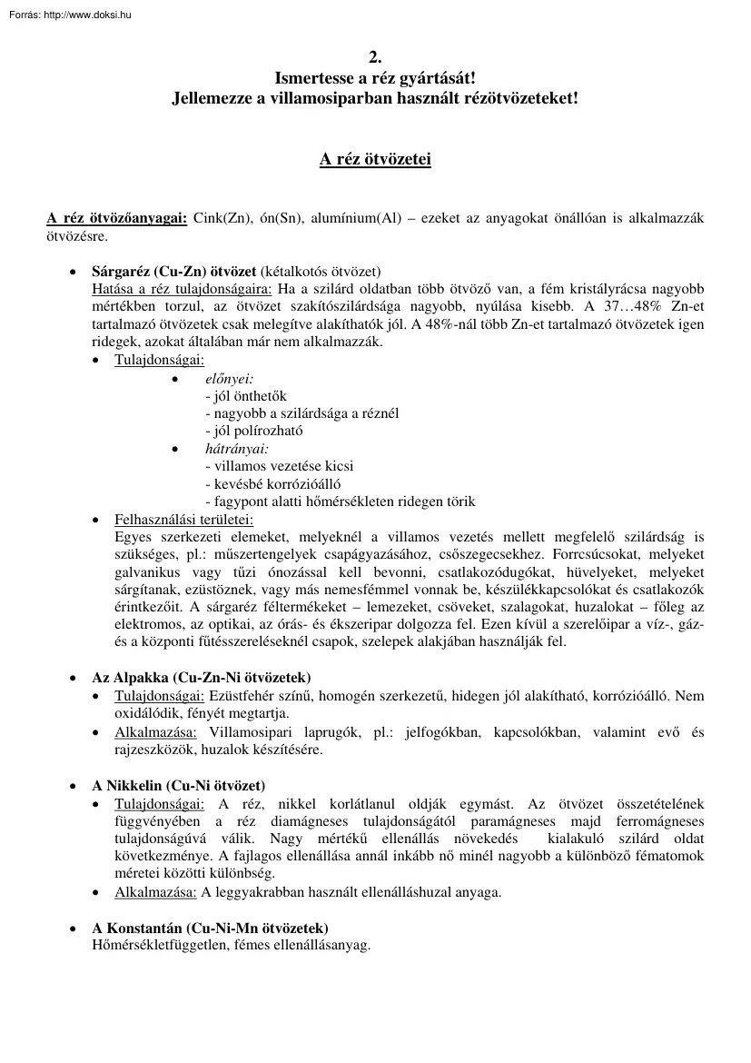 A réz ötvözetei