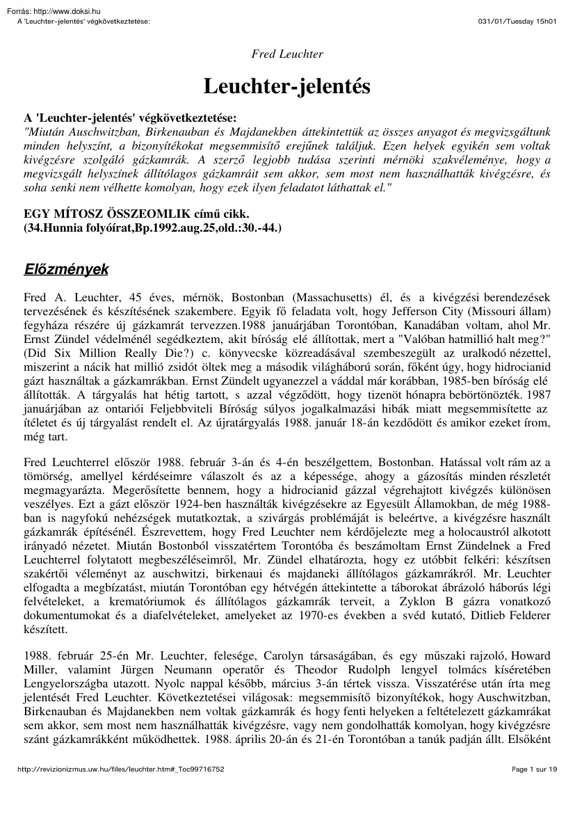 Fred Leuchter - Leuchter jelentés